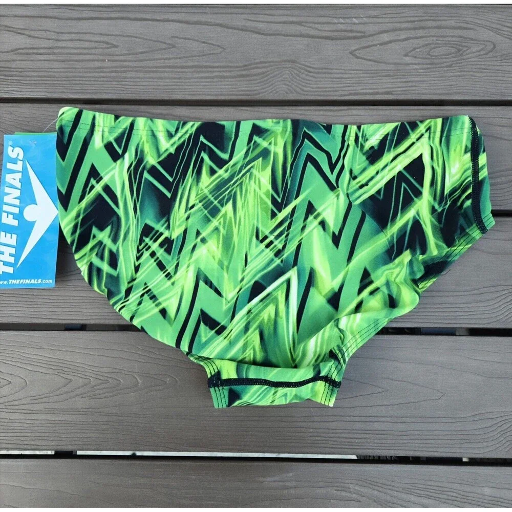 TYR The Finals Onyx All Over Racer Briefs, Mens Size 30, Green NEW